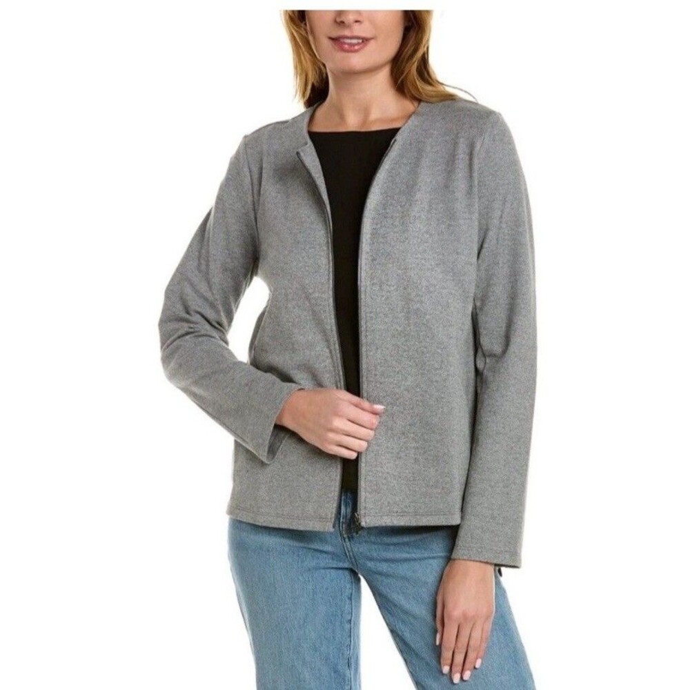 Eileen Fisher Womens Plus Size 2X Gray Jacket Round Neck Full Zip